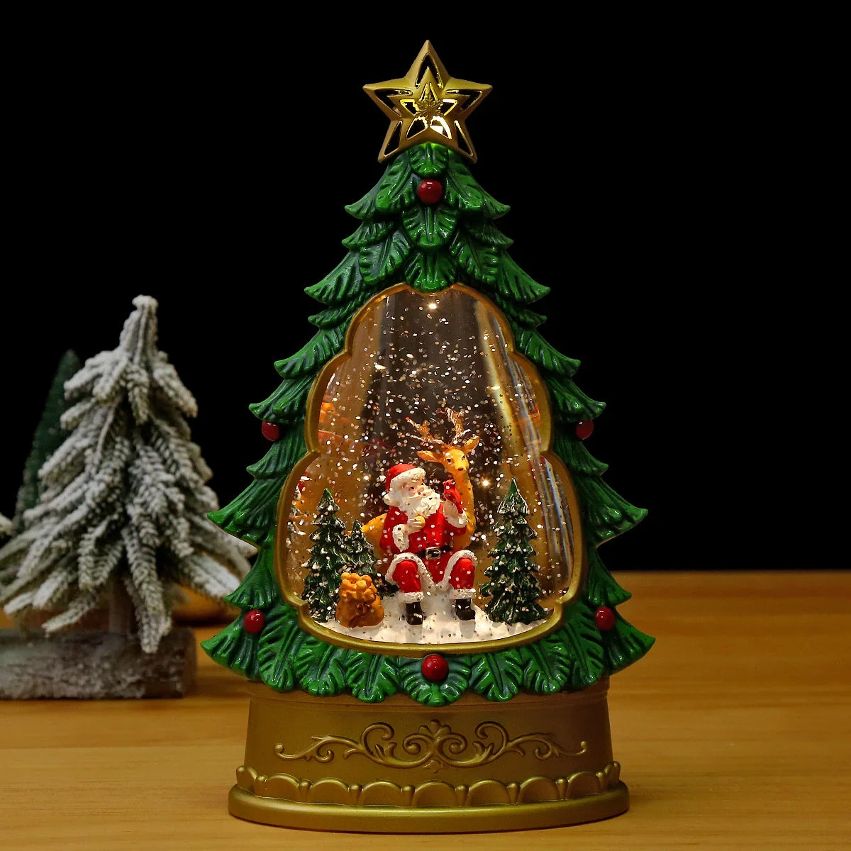 Snow Globe Christmas Tree Swirling Glitter Battery-Free