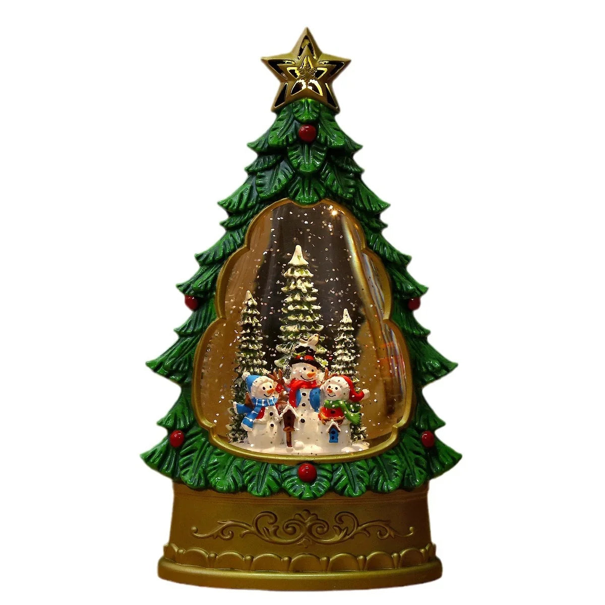 Snow Globe Christmas Tree Swirling Glitter Battery-Free