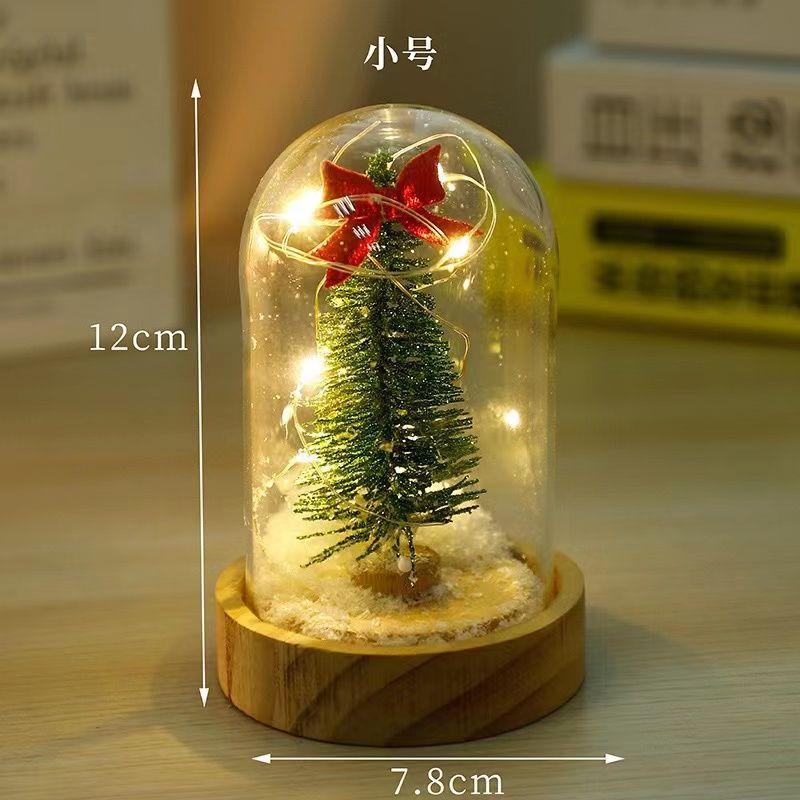 Snow Globe LED-Lit Mini Christmas Tree Wooden Base