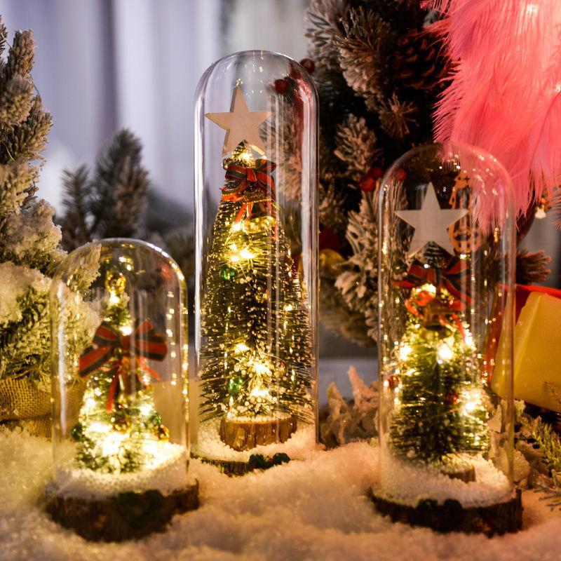 Snow Globe LED-Lit Mini Christmas Tree Wooden Base