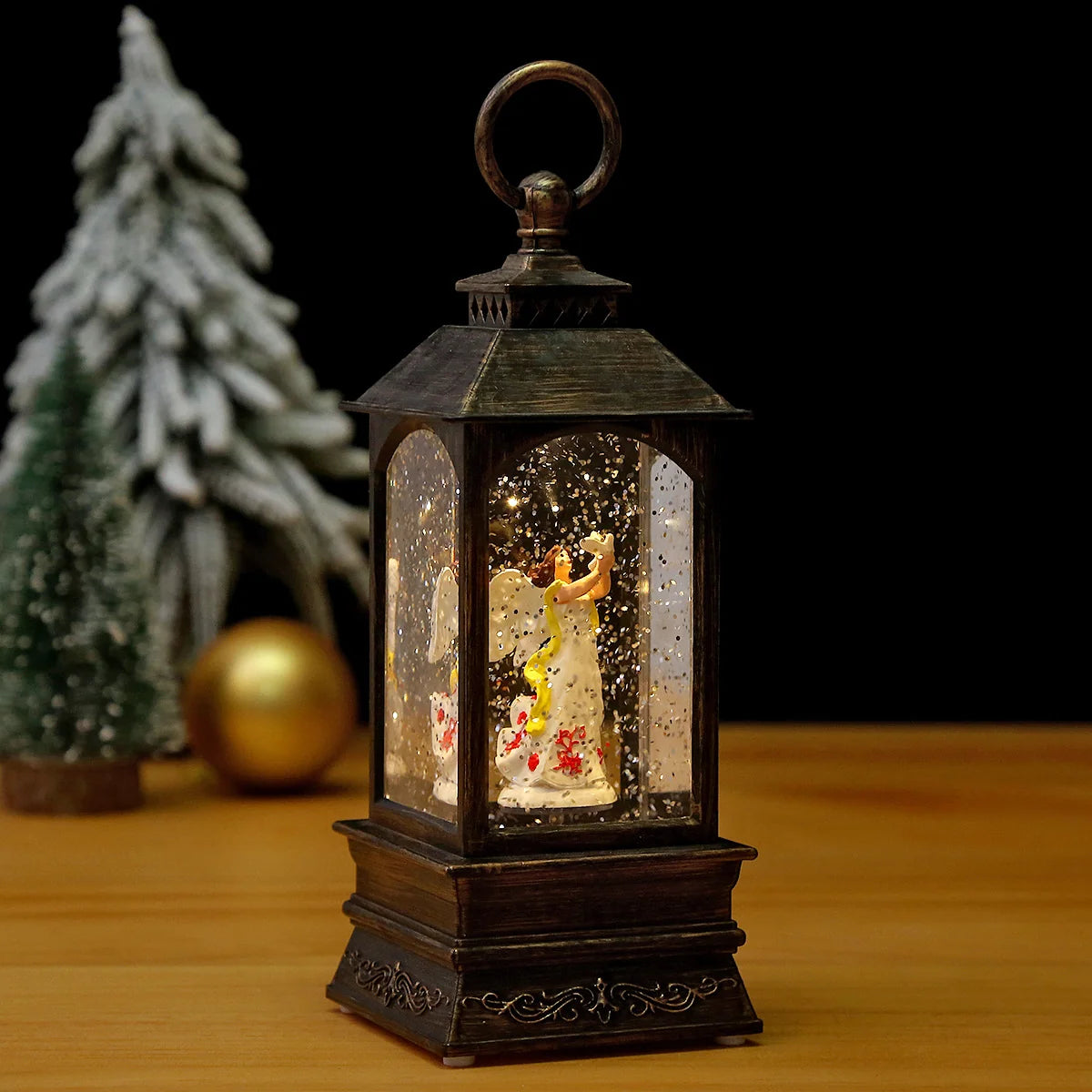 Snow Globe Lantern Illuminated Snowfall Holiday Figurine