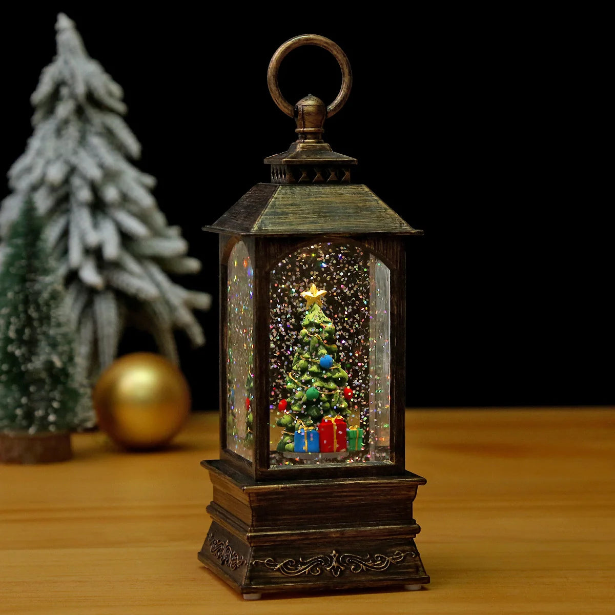 Snow Globe Lantern Illuminated Snowfall Holiday Figurine