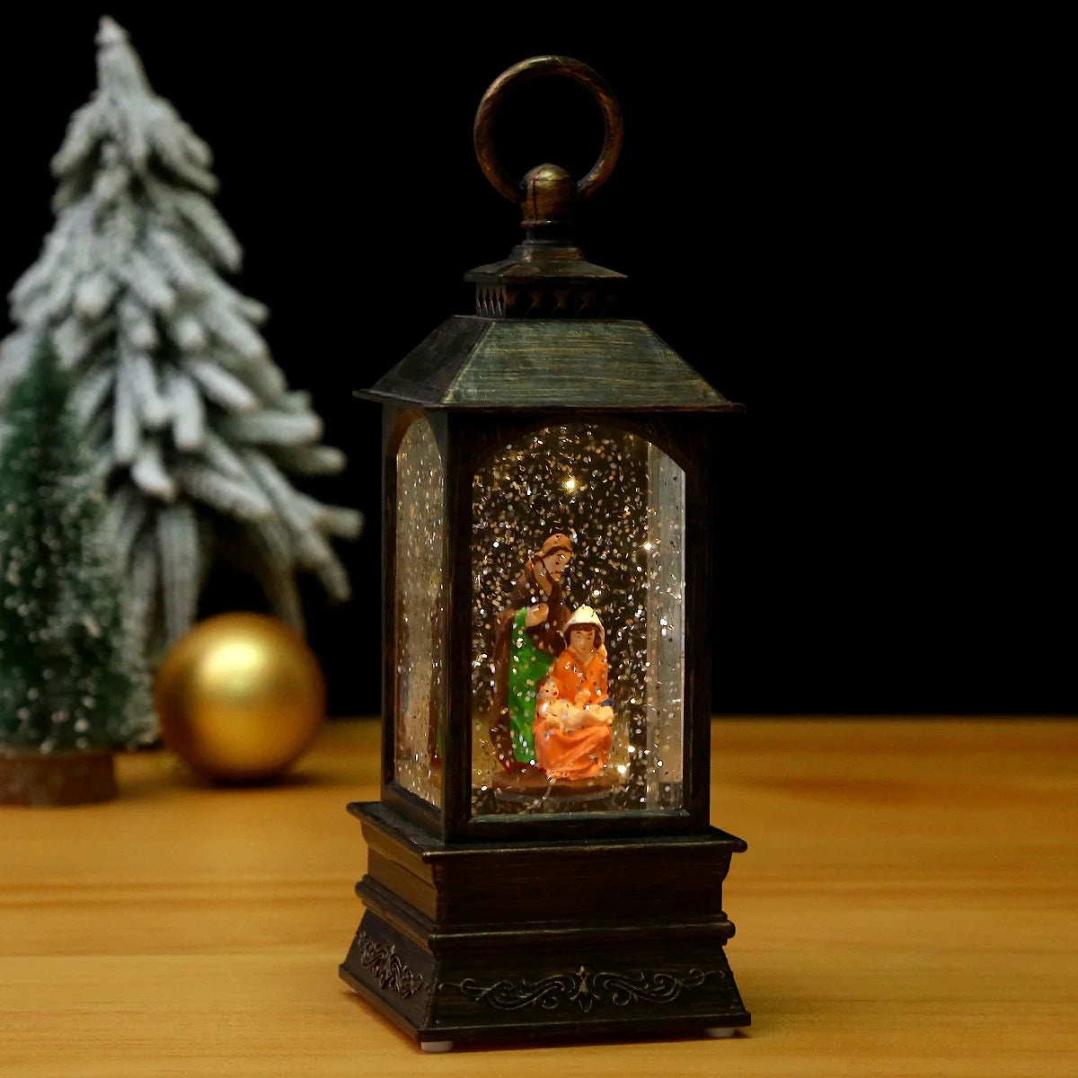 Snow Globe Lantern Illuminated Snowfall Holiday Figurine