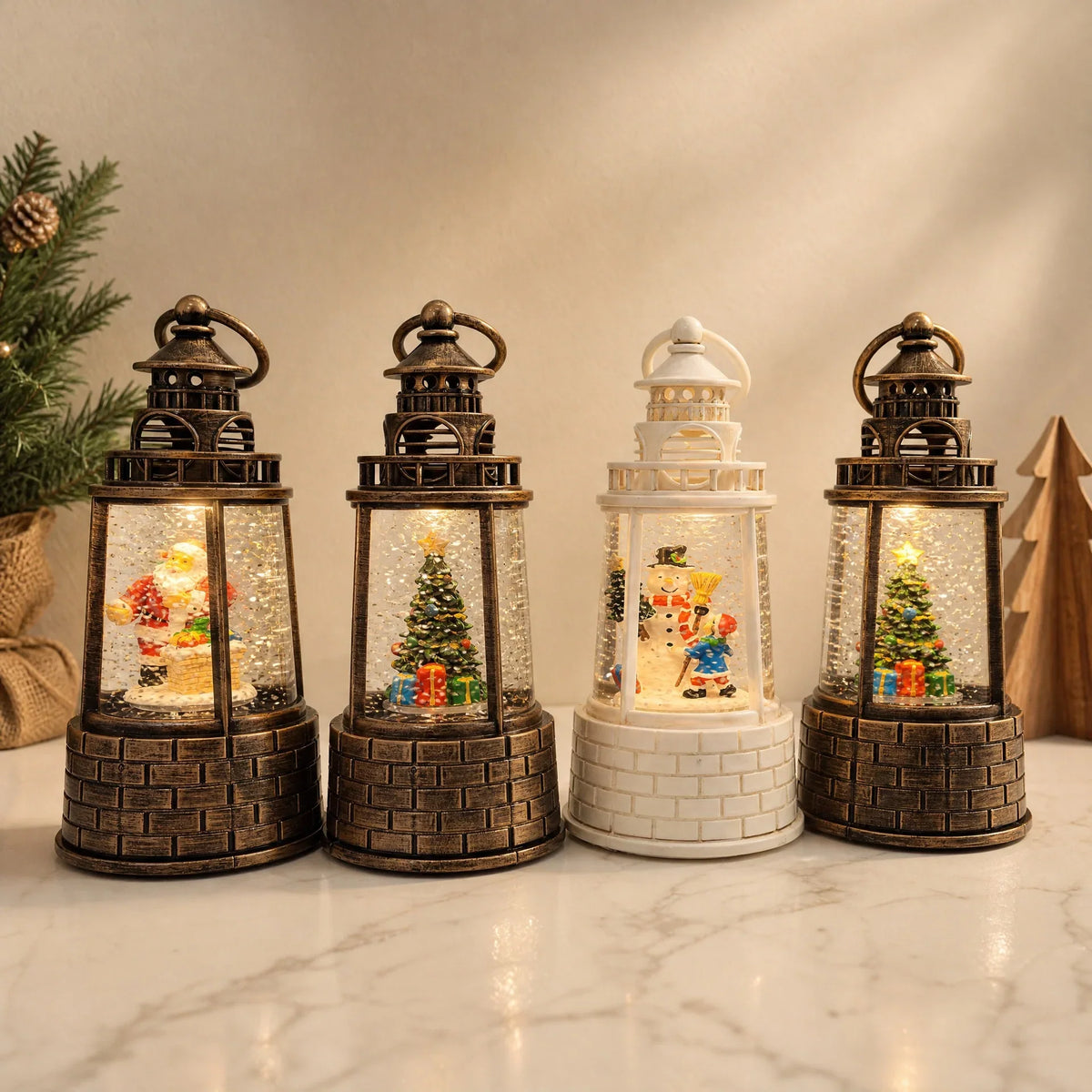 Snow Lantern Moving Snowman Scene Warm LED Light