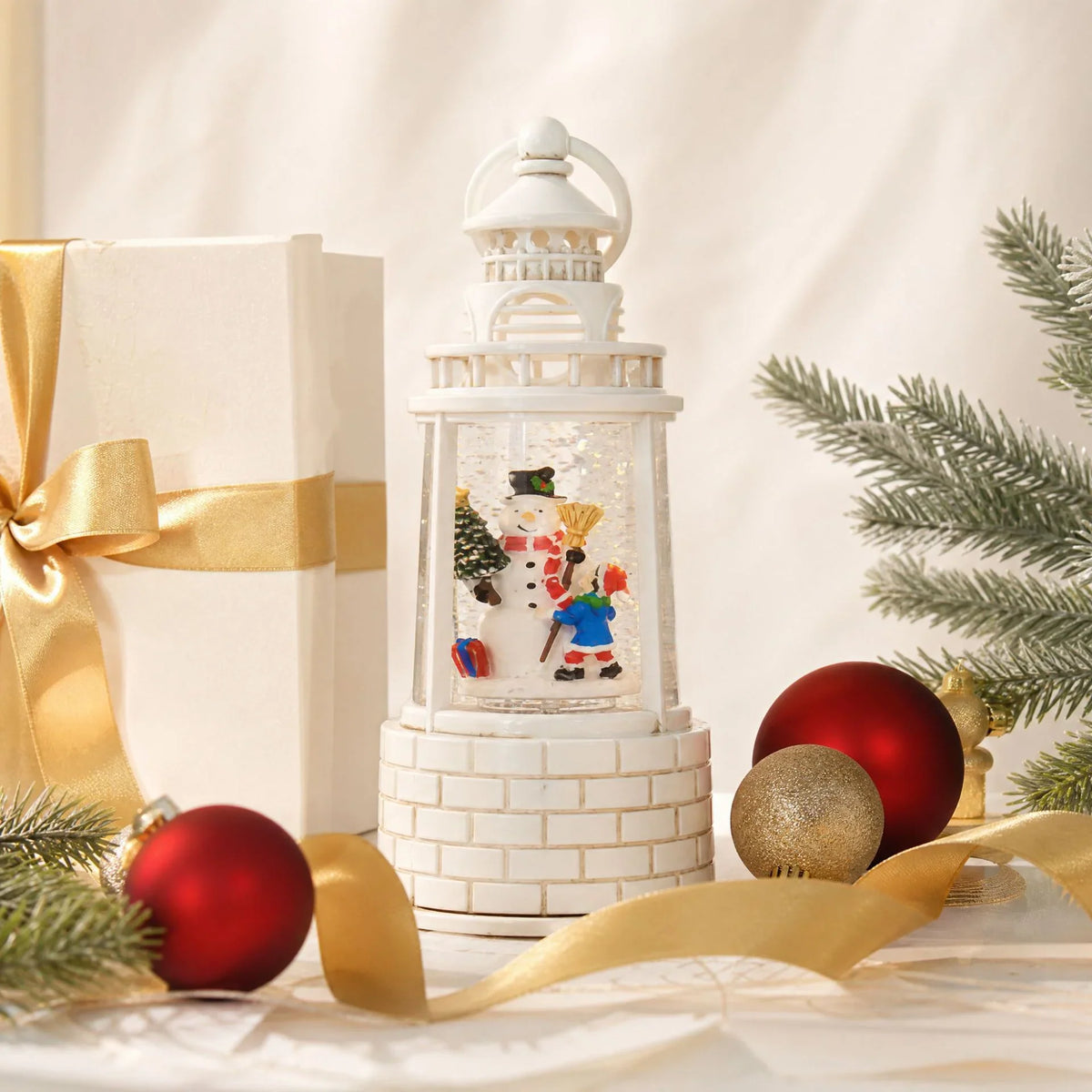 Snow Lantern Moving Snowman Scene Warm LED Light