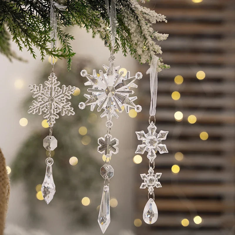 Snowflake Ornament Crystal-Look Clear Plastic Hanging Loop