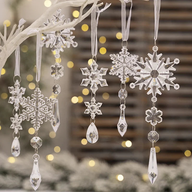 Snowflake Ornament Crystal-Look Clear Plastic Hanging Loop