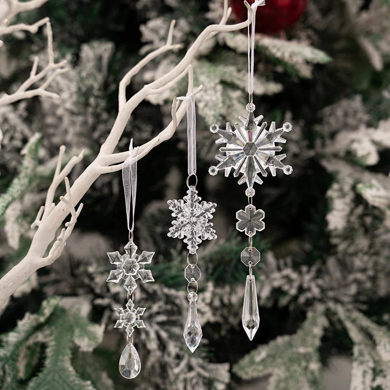 Snowflake Ornament Crystal-Look Clear Plastic Hanging Loop
