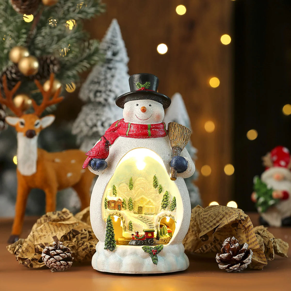 Snowman Figurine Built-In Warm LED Holiday Decor