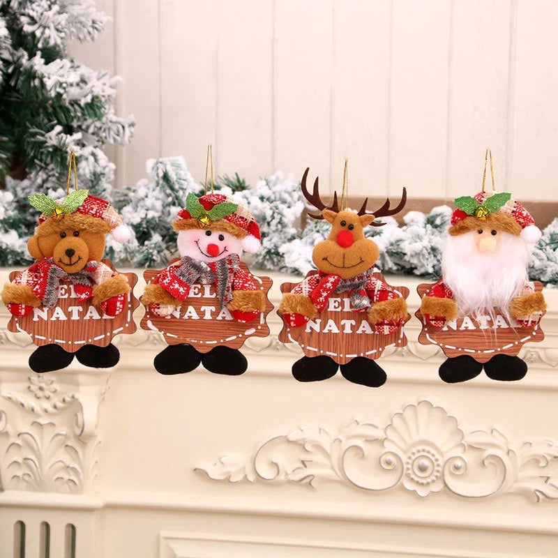 Snowman Ornament Plush Santa Hat & Red Scarf
