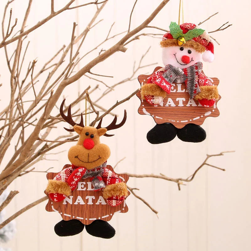 Snowman Ornament Plush Santa Hat & Red Scarf
