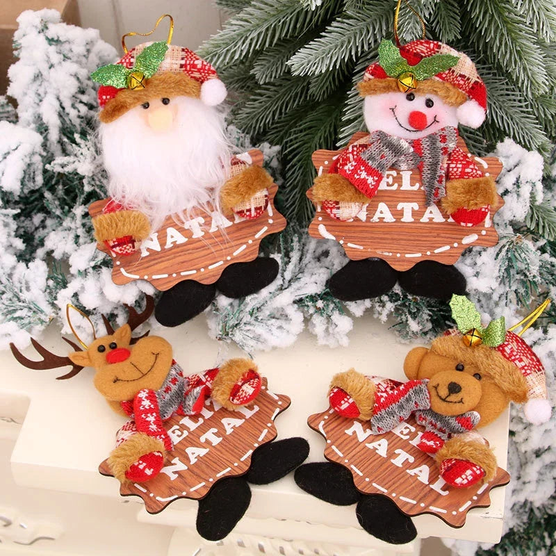Snowman Ornament Plush Santa Hat & Red Scarf