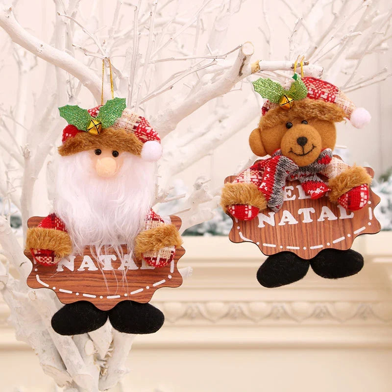 Snowman Ornament Plush Santa Hat & Red Scarf