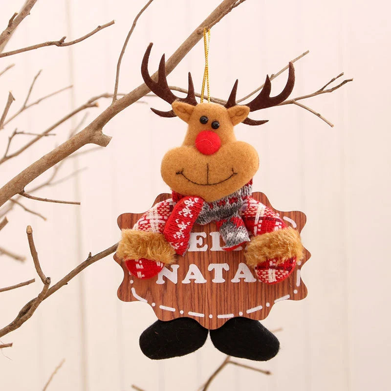 Snowman Ornament Plush Santa Hat & Red Scarf