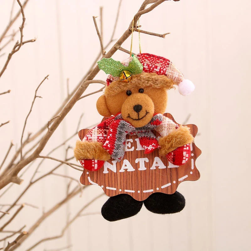 Snowman Ornament Plush Santa Hat & Red Scarf