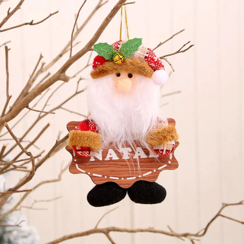 Snowman Ornament Plush Santa Hat & Red Scarf