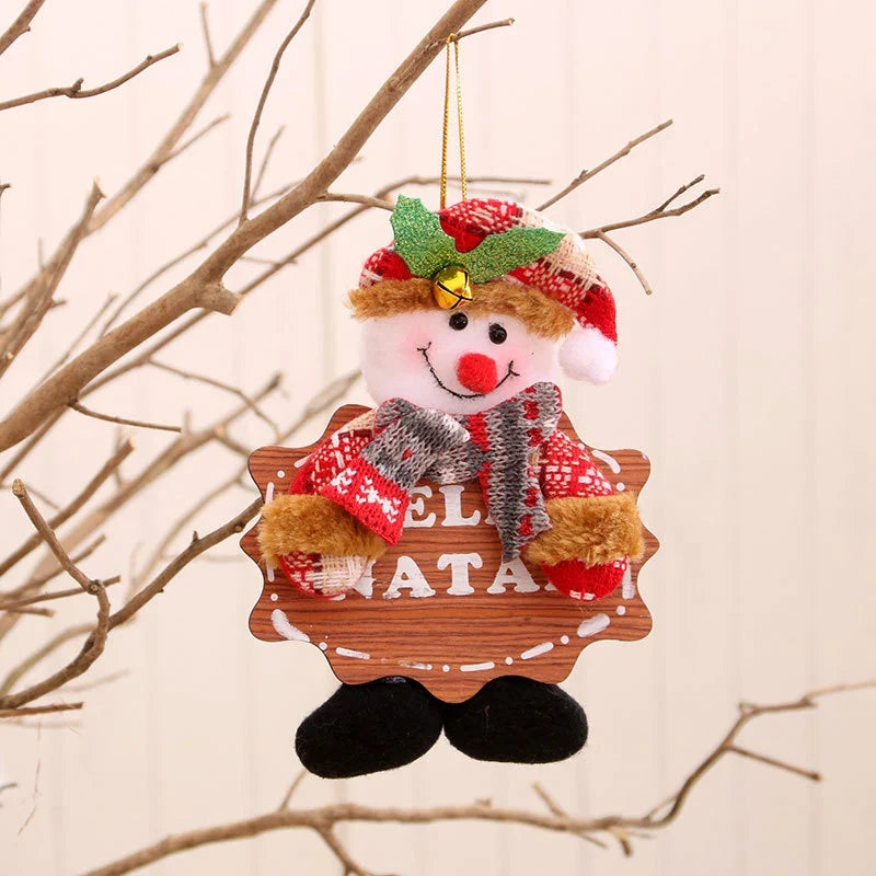 Snowman Ornament Plush Santa Hat & Red Scarf