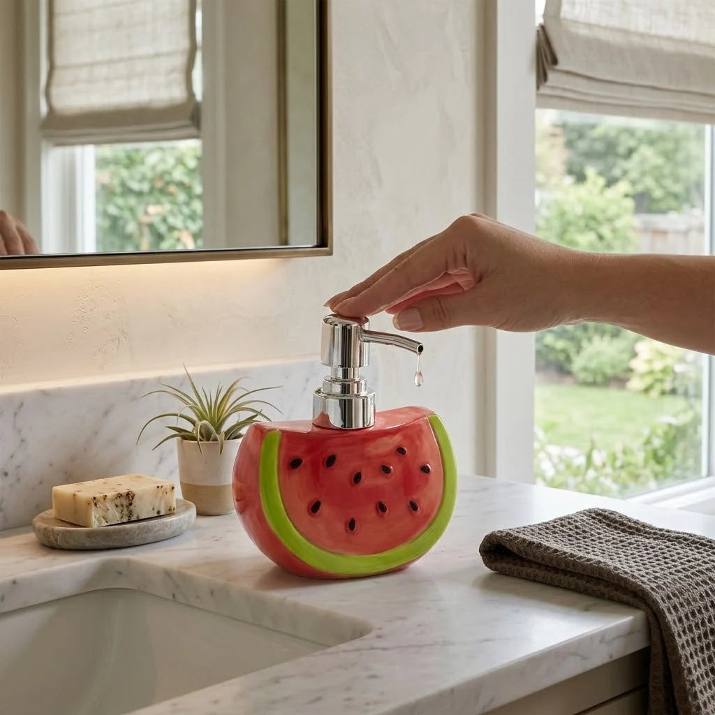 Soap Dispenser Watermelon Design Ceramic Refillable 10.1 Oz