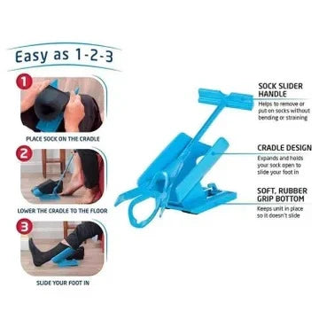 Sock Dressing Aid Foldable 26 Inch Handle & Guided Cradle