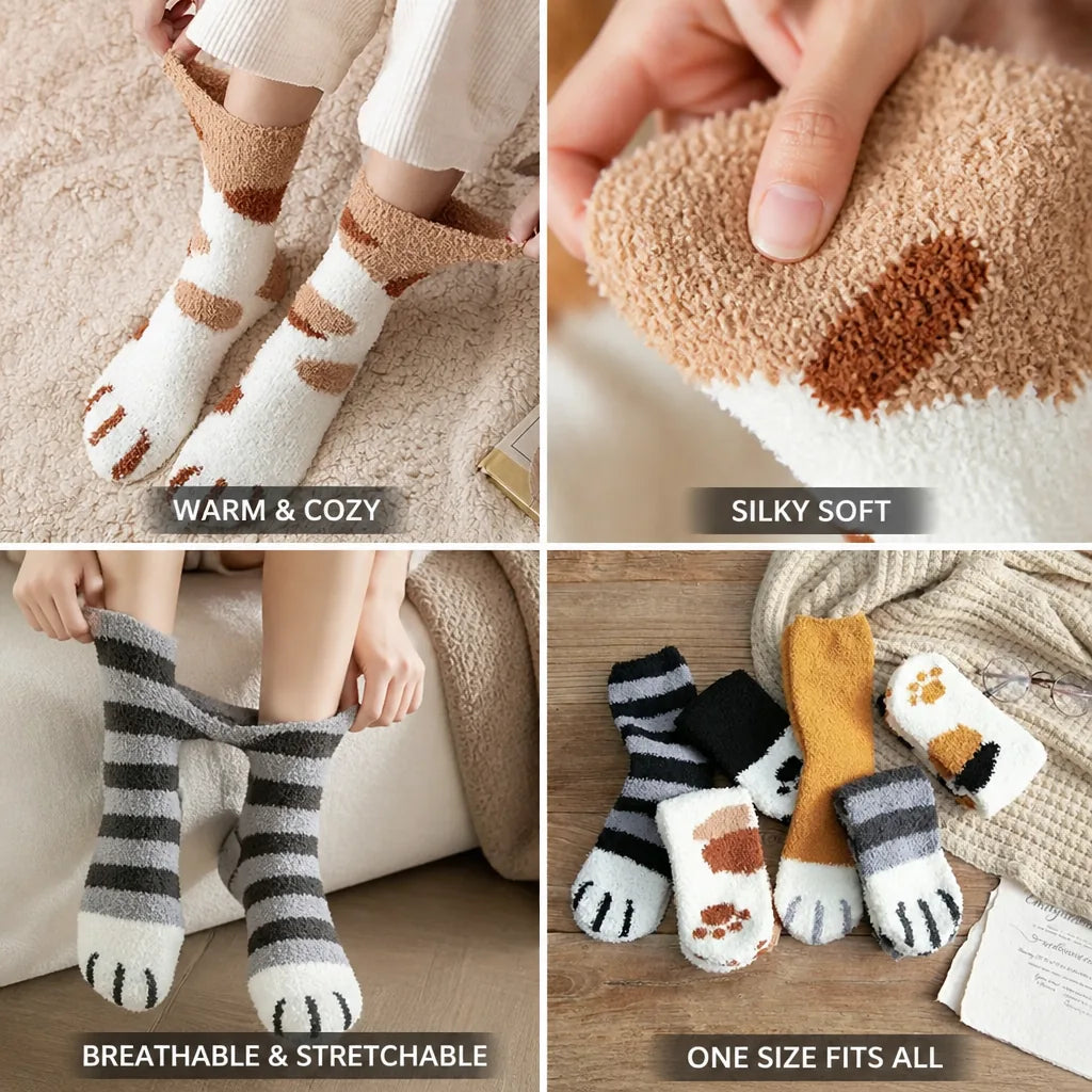 Socks Cat Paw Plush Silky-Soft One Size