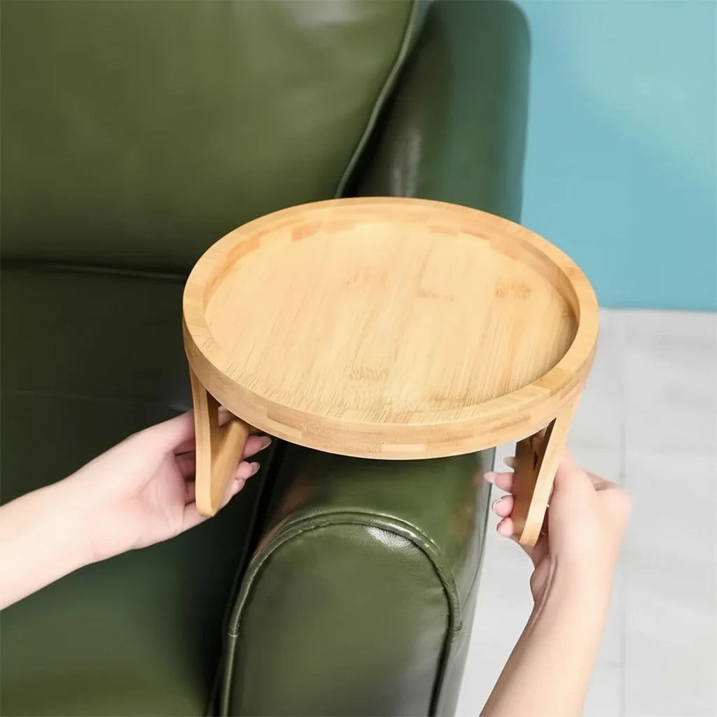 Sofa Armrest Tray Table Foldable Weighted & Strap-Secured