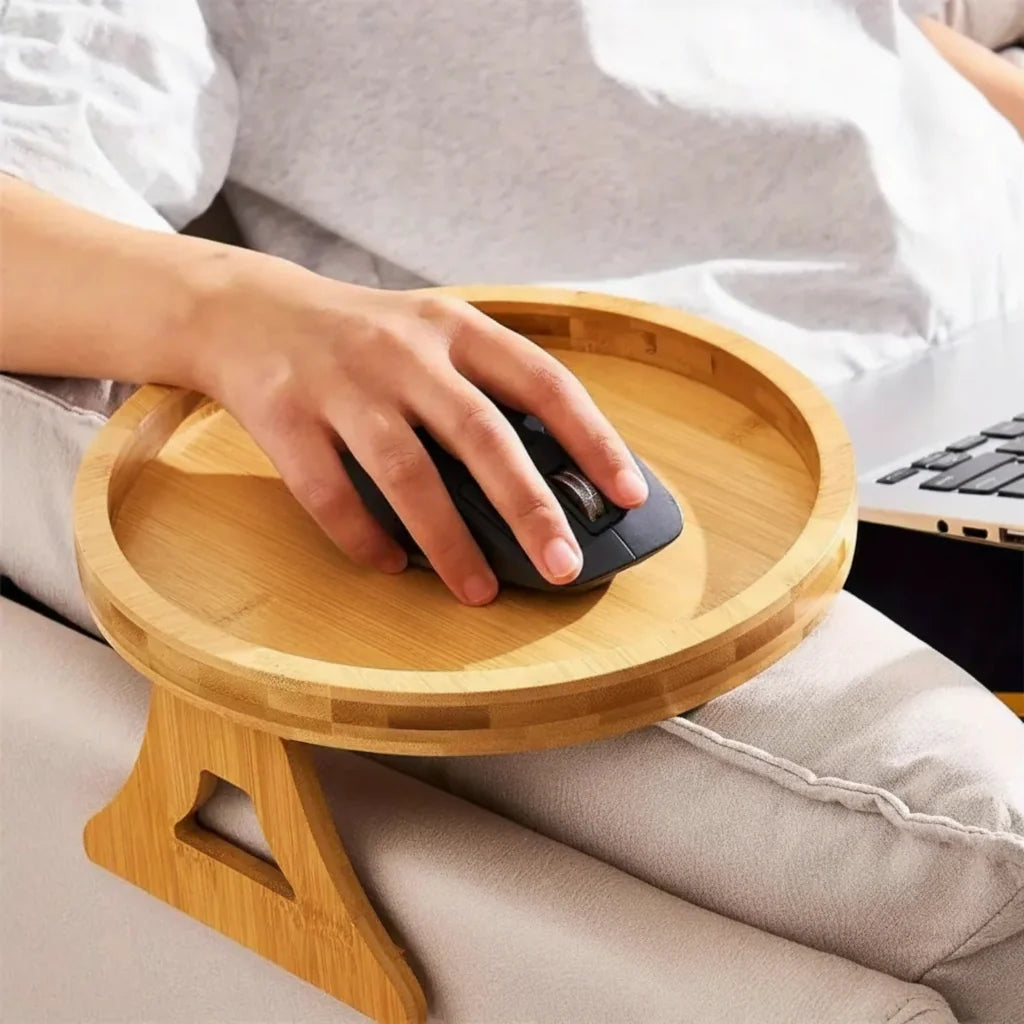 Sofa Armrest Tray Table Foldable Weighted & Strap-Secured