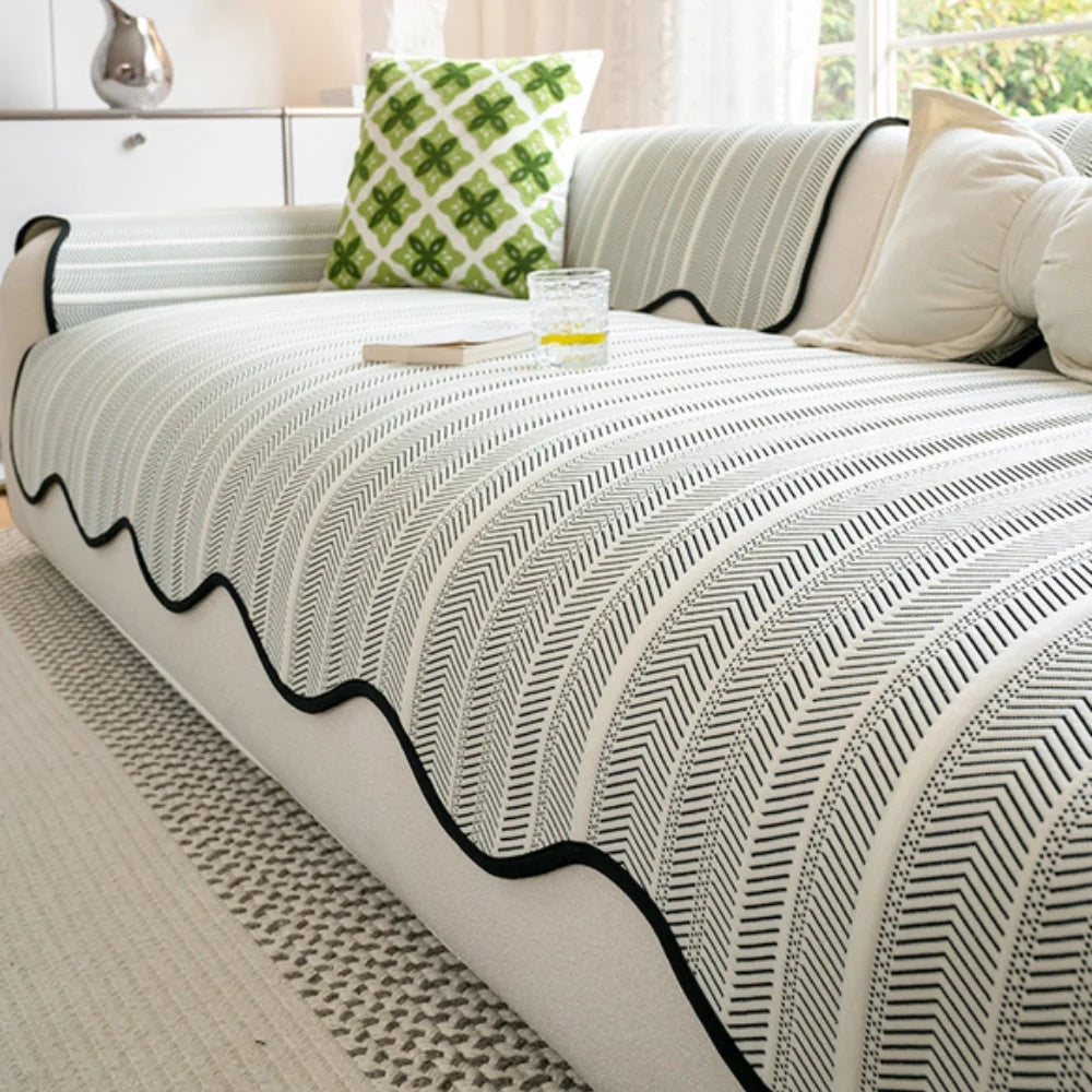 Sofa Cover Herringbone Microfiber Non-Slip Backing