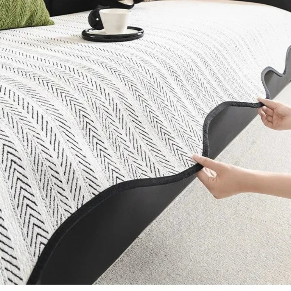 Sofa Cover Herringbone Microfiber Non-Slip Backing