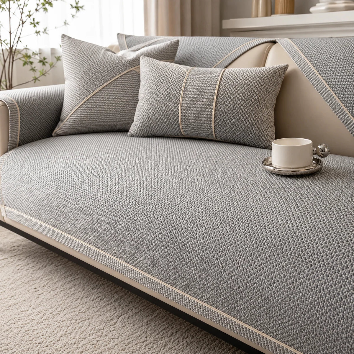 Sofa Cover Modular Quilted Cotton-Linen Non-Slip Backing