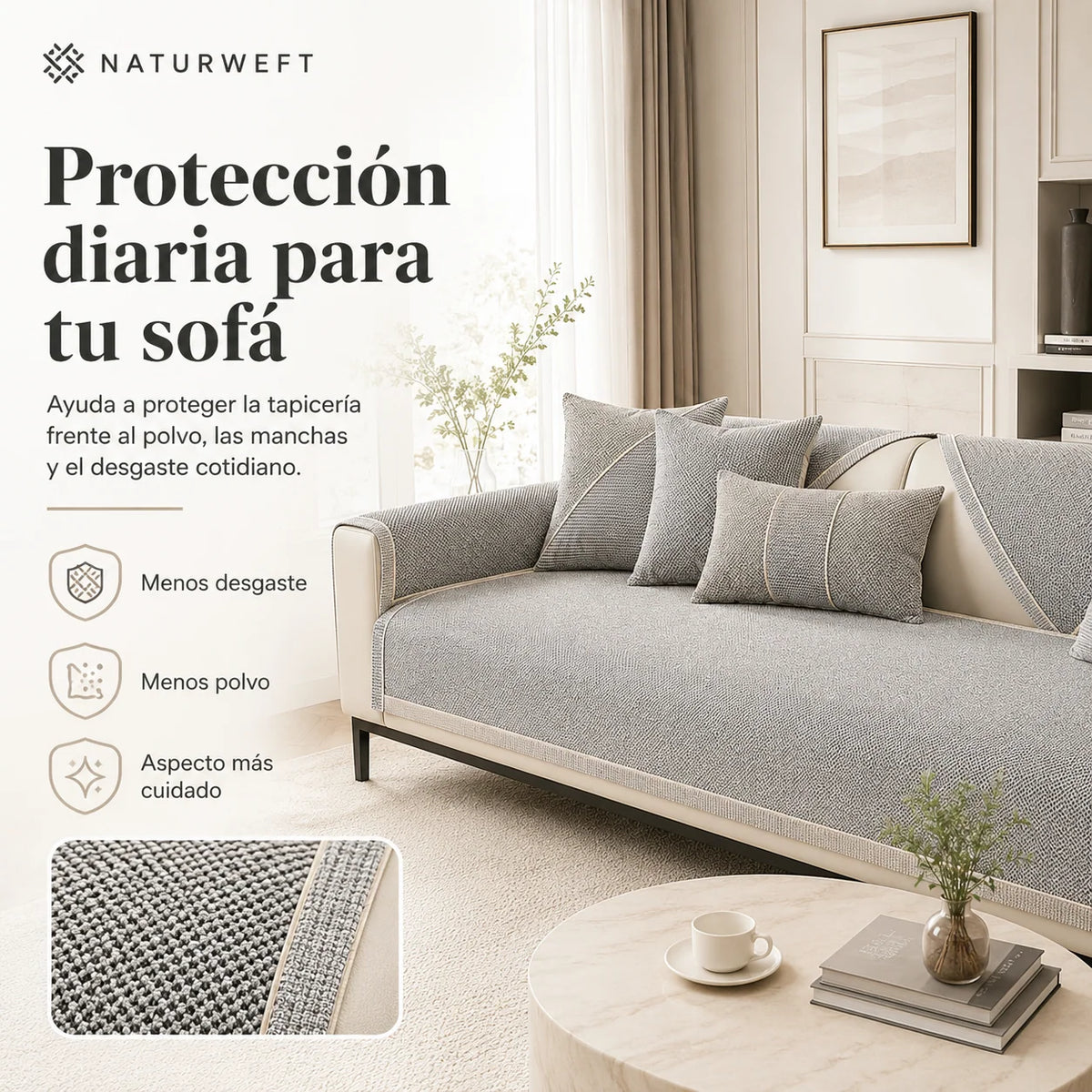 Sofa Cover Modular Quilted Cotton-Linen Non-Slip Backing