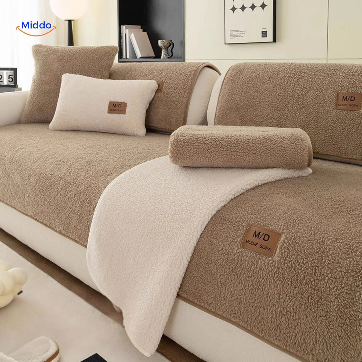Sofa Cover Plush Faux Fur Non-Slip Backing Wipe-Clean Surface