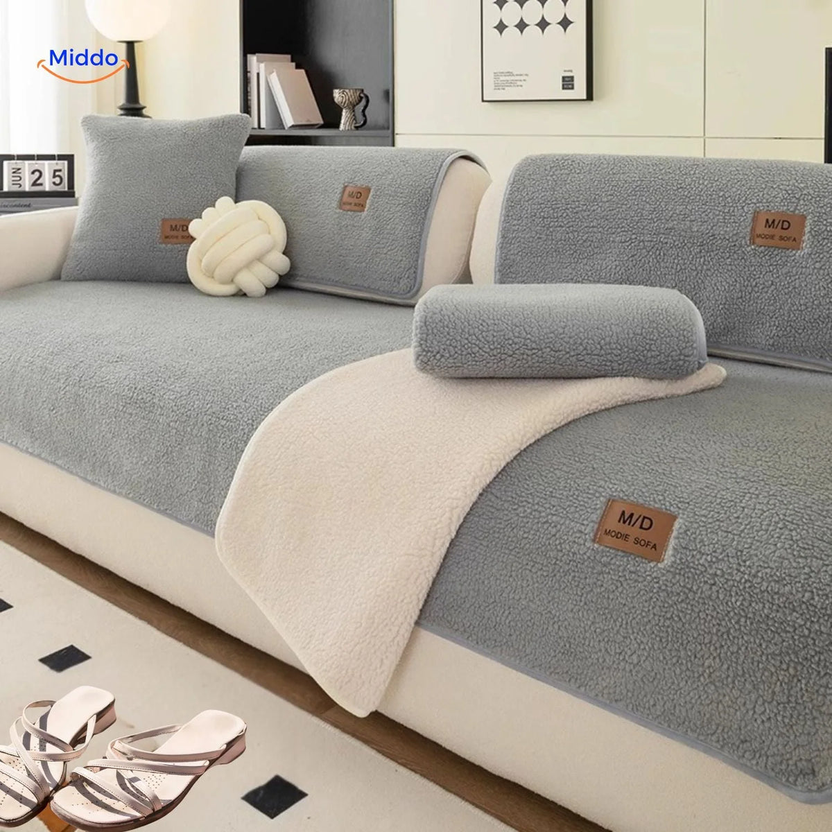 Sofa Cover Plush Faux Fur Non-Slip Backing Wipe-Clean Surface