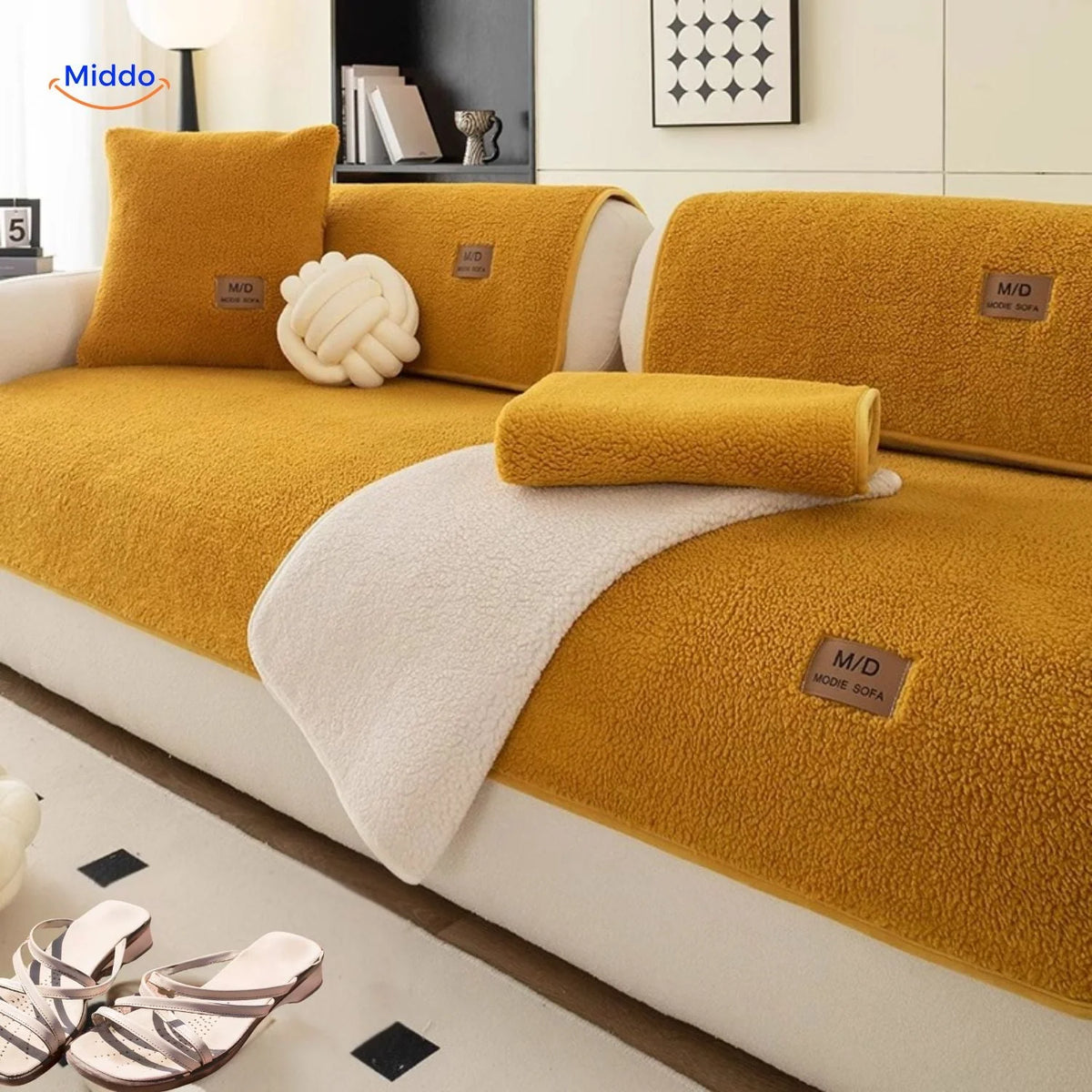 Sofa Cover Plush Faux Fur Non-Slip Backing Wipe-Clean Surface