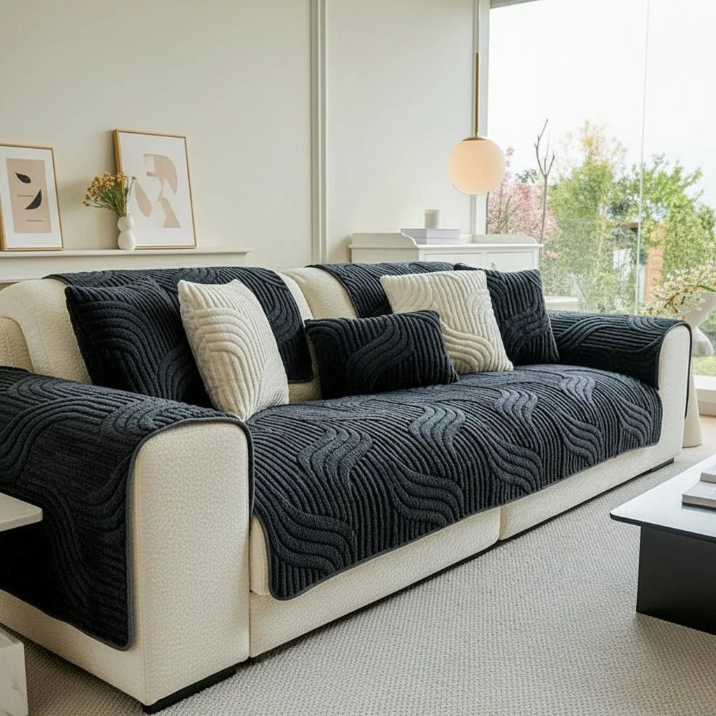 Sofa Cover Velvet Wave Stripe Non-Slip Washable
