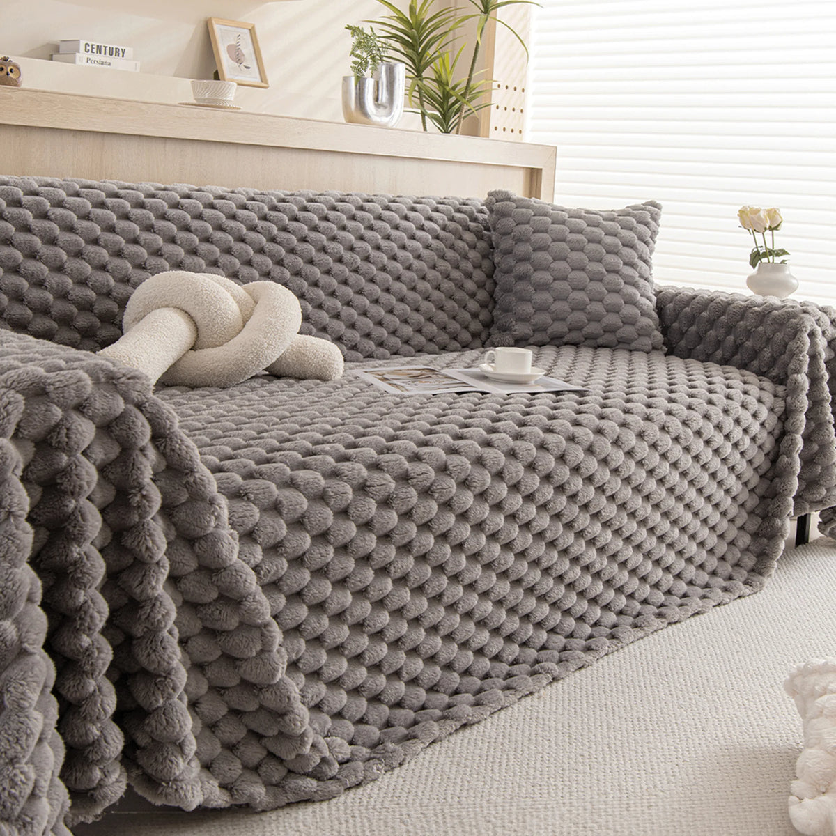 Sofa Cover Woven Fabric Machine Washable Pet & Stain Protection