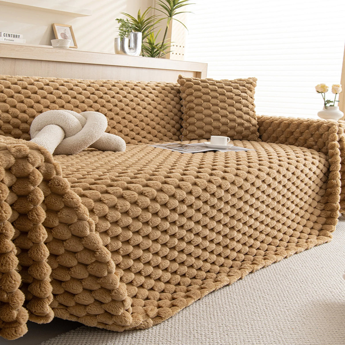 Sofa Cover Woven Fabric Machine Washable Pet & Stain Protection