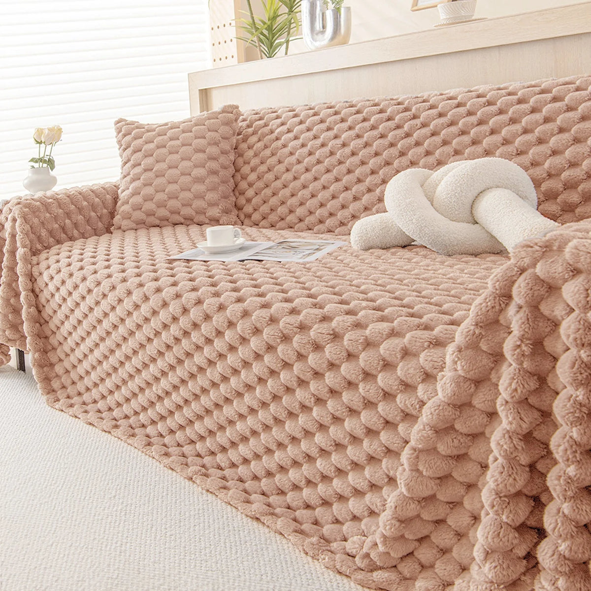 Sofa Cover Woven Fabric Machine Washable Pet & Stain Protection