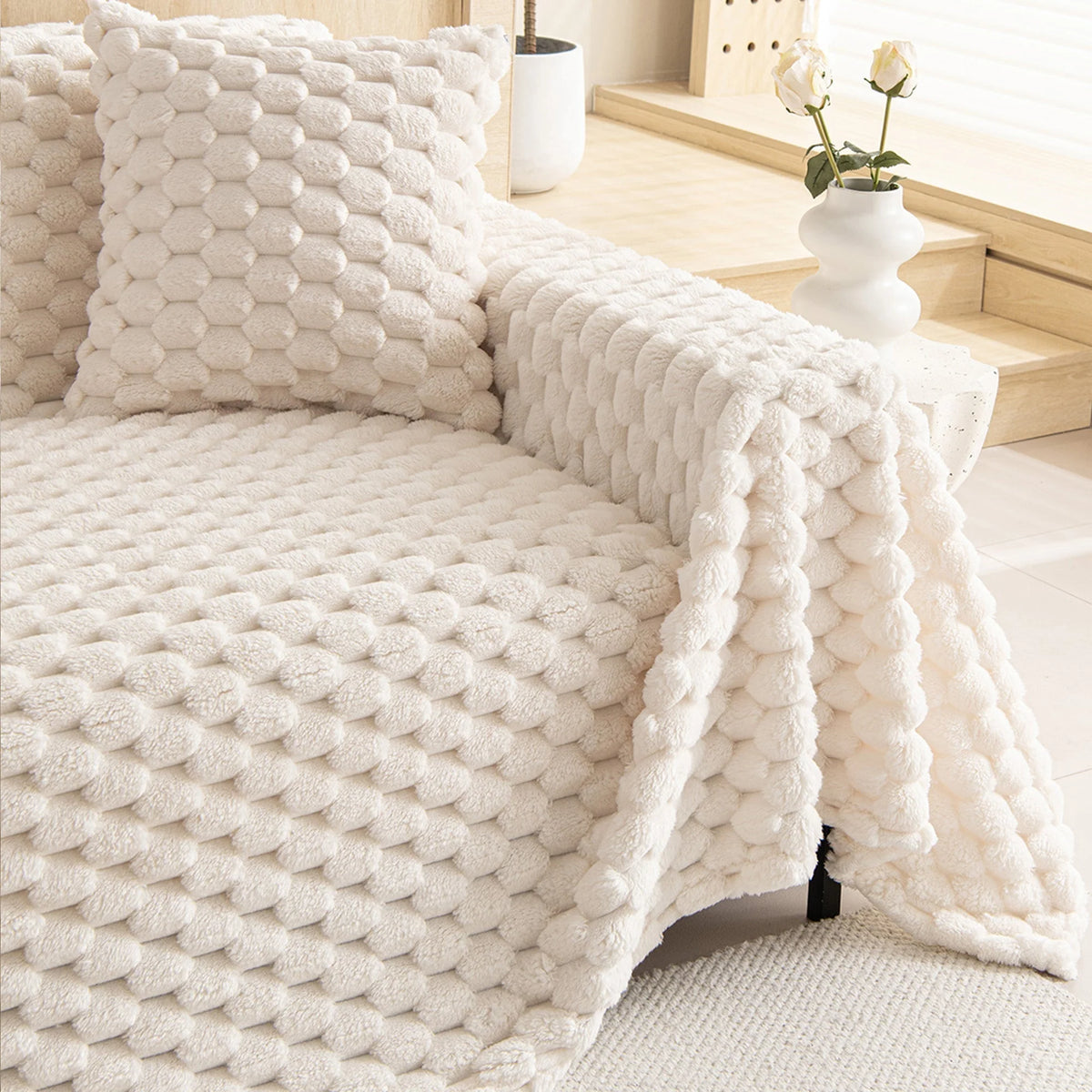 Sofa Cover Woven Fabric Machine Washable Pet & Stain Protection