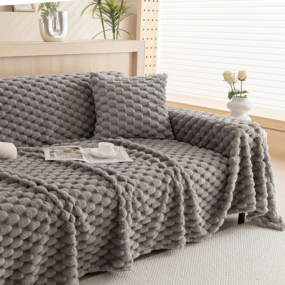 Sofa Cover Woven Fabric Machine Washable Pet & Stain Protection