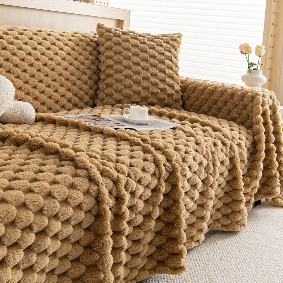 Sofa Cover Woven Fabric Machine Washable Pet & Stain Protection
