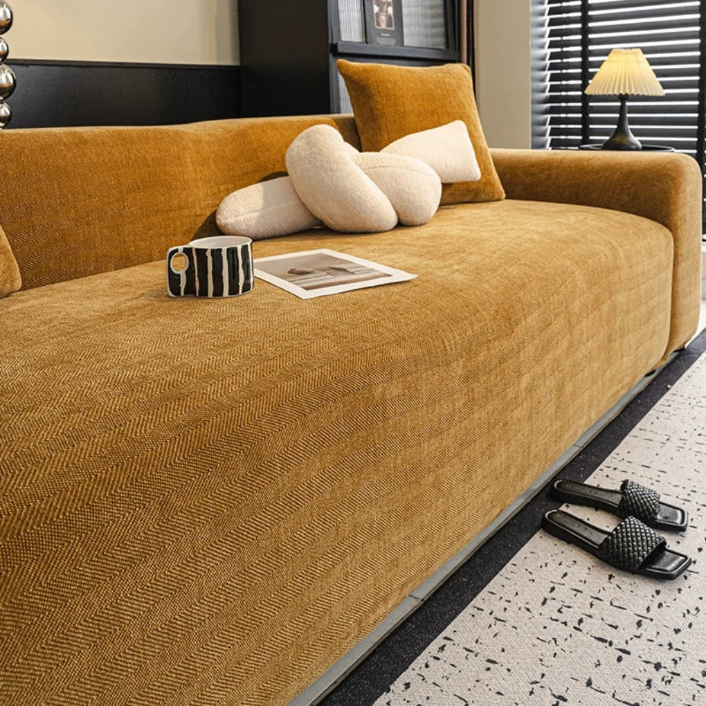 Sofa Slipcover Herringbone Stretch Fit Full Coverage Machine Washable