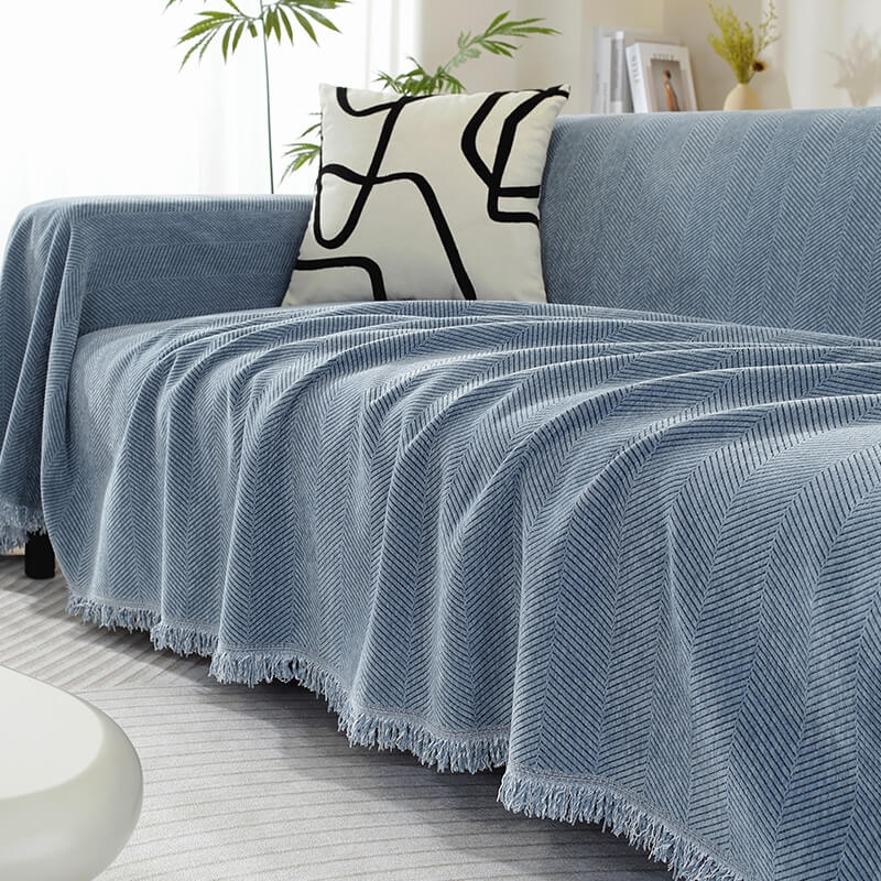 Sofa Throw Blanket Chenille Herringbone Machine Washable Sofa Protector