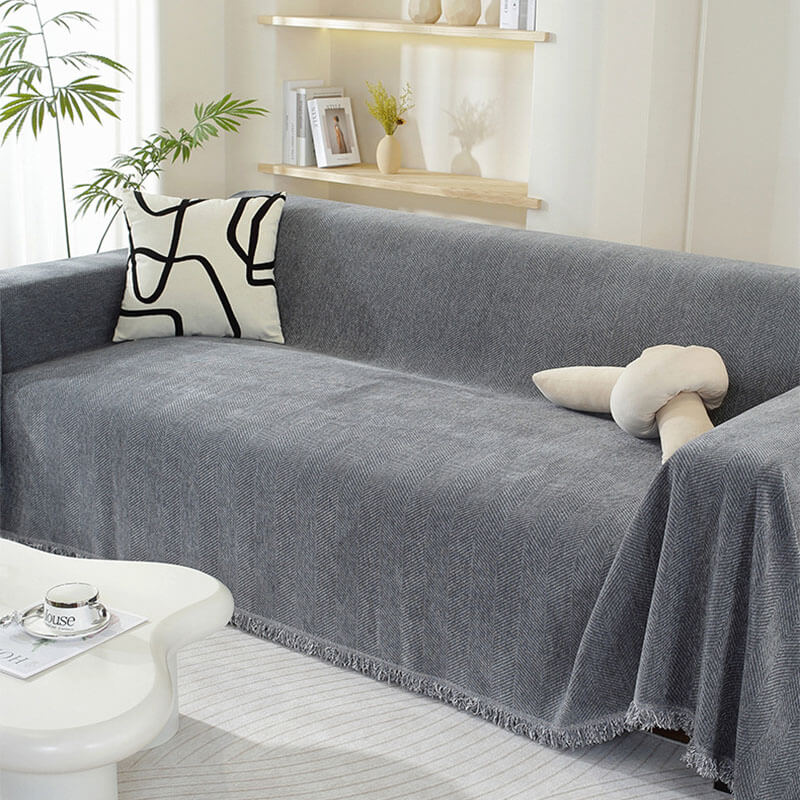 Sofa Throw Blanket Chenille Herringbone Machine Washable Sofa Protector