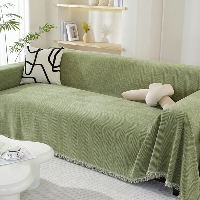 Sofa Throw Blanket Chenille Herringbone Machine Washable Sofa Protector