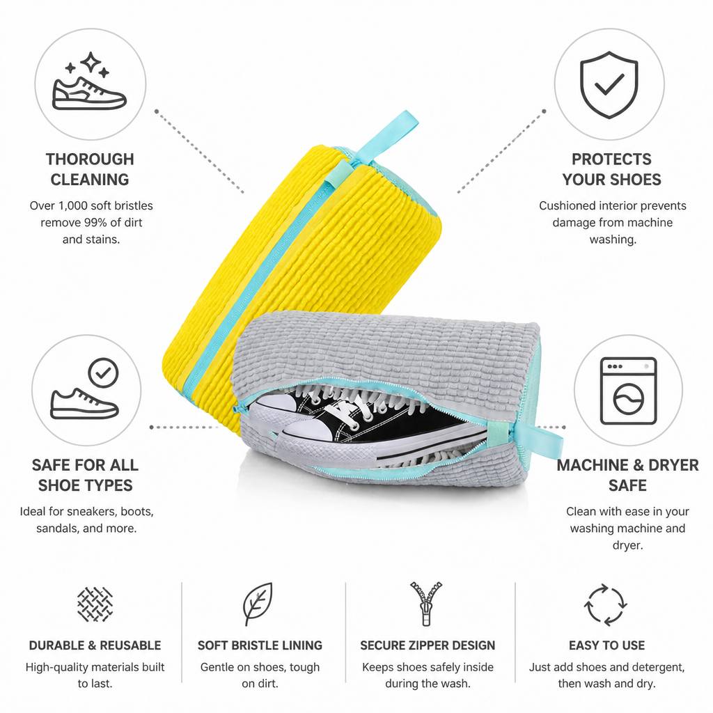 Soft Bristle & Mesh Shoe Washing Bag (Machine & Dryer Safe)