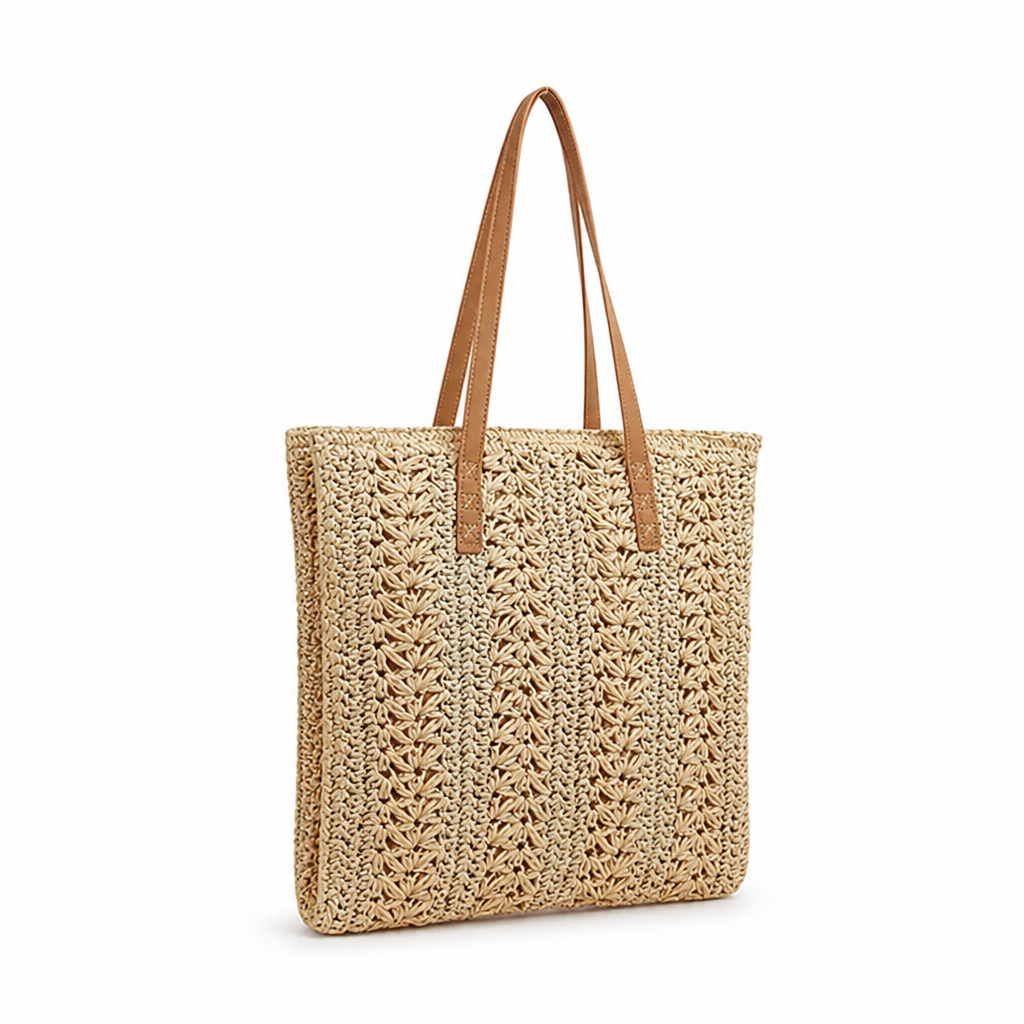 Soft Fabric & Leather Handles Beach Bag