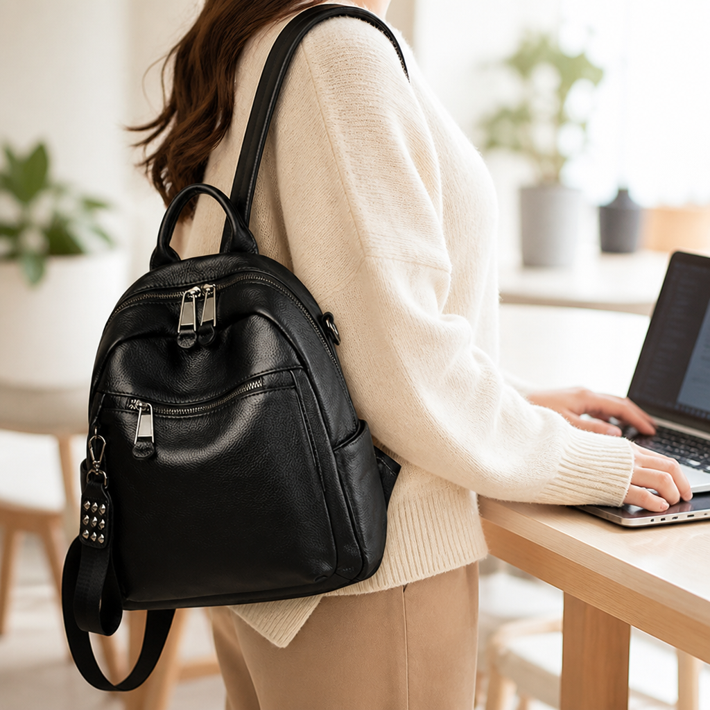 Soft Leather Multi-Compartment Backpack