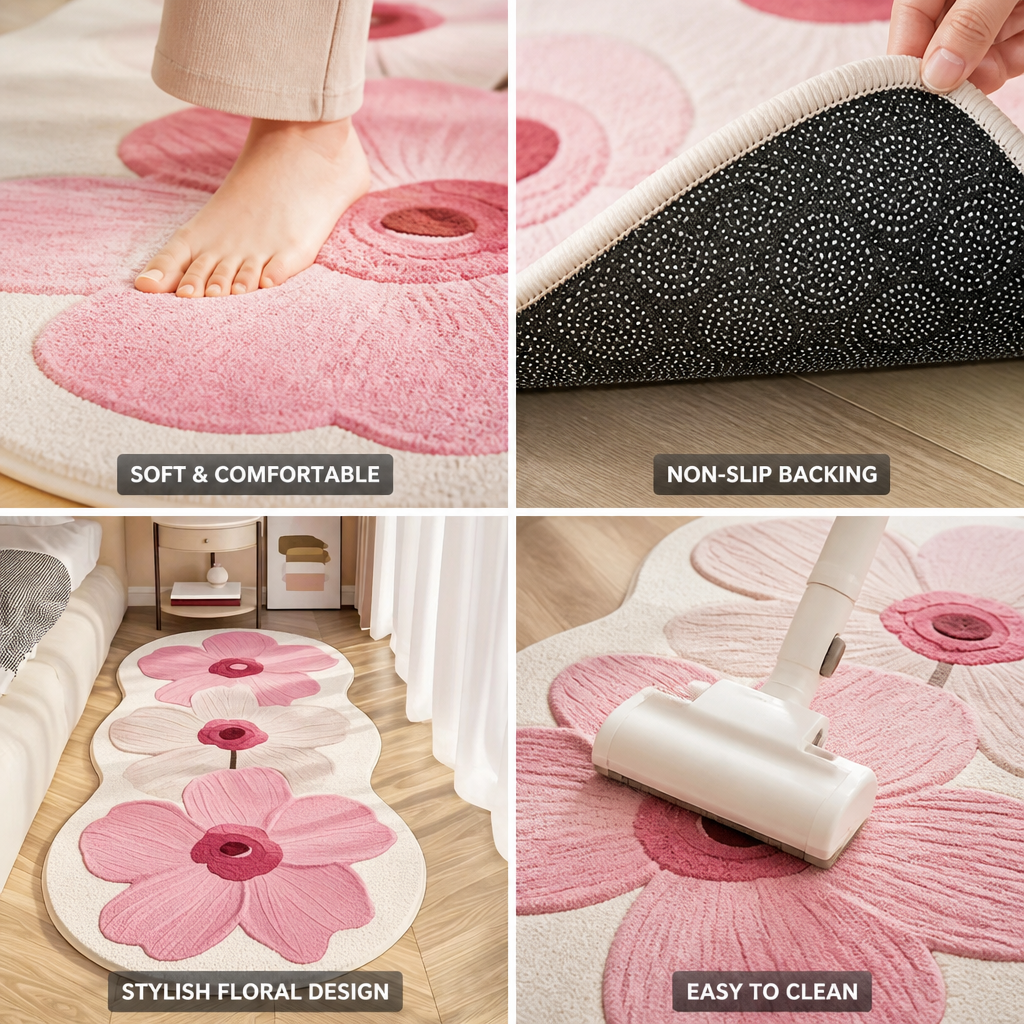 Soft Polyester Non-Slip Irregular Floral Area Rug (200×100 cm)