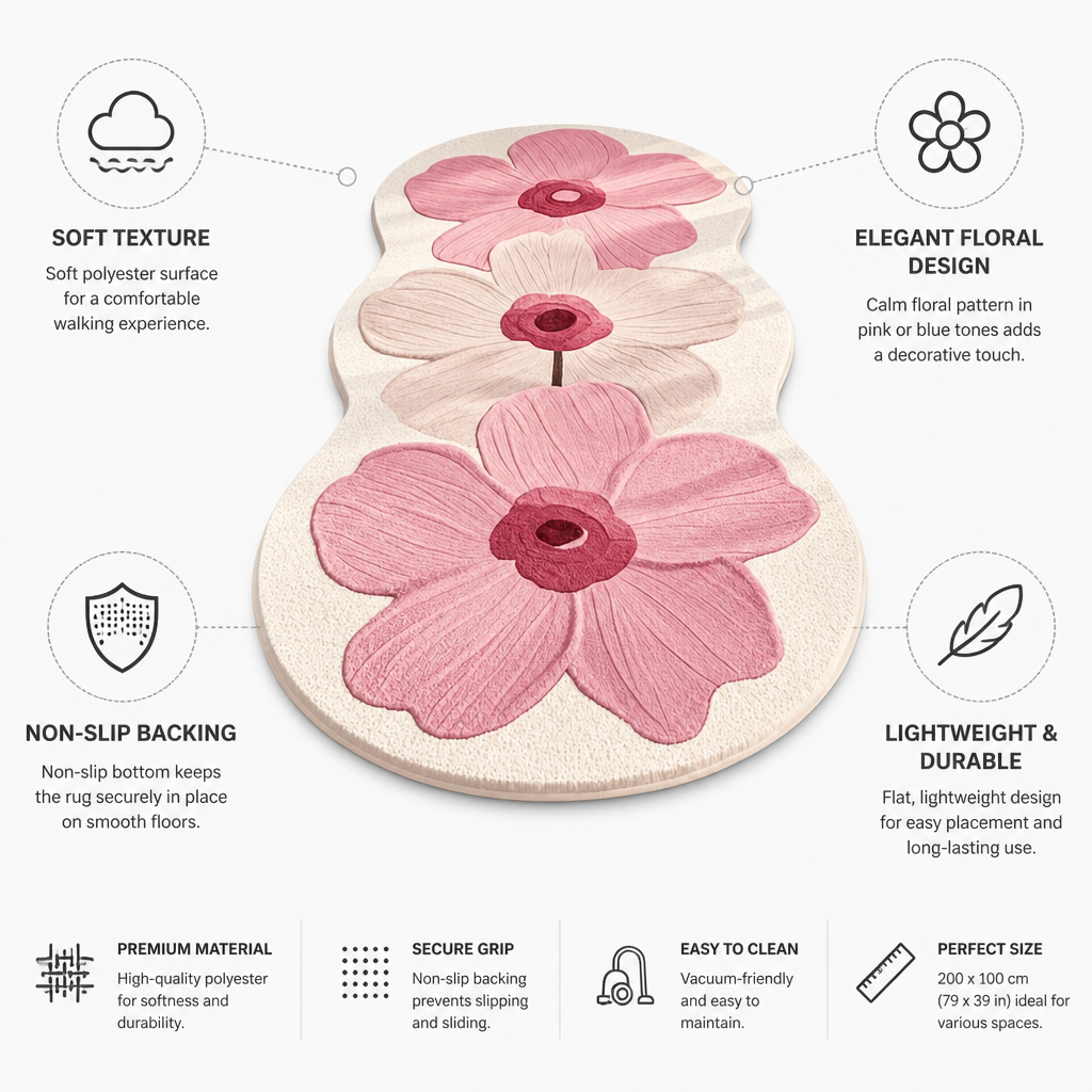 Soft Polyester Non-Slip Irregular Floral Area Rug (200×100 cm)