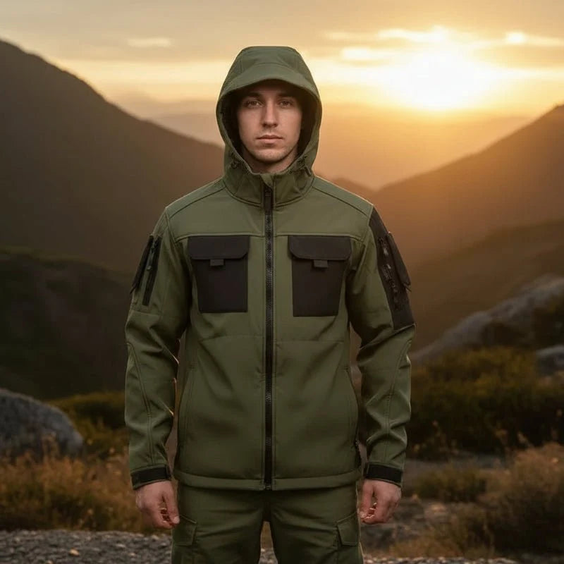 Softshell Jacket Waterproof Windproof Fleece-Lined Hooded